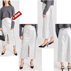 WAYF metallic silver faux leather high waisted midi pencil skirt front slit M